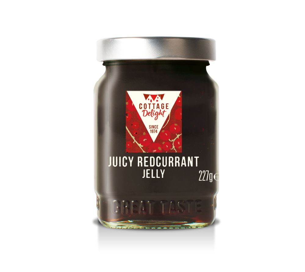 Juicy Redcurrant Jelly von Cottage Delight – fruchtiges Johannisbeer-Gelee, klar & handgemacht. Perfekt zu Fleisch, Käse & als feine Saucenbasis.
