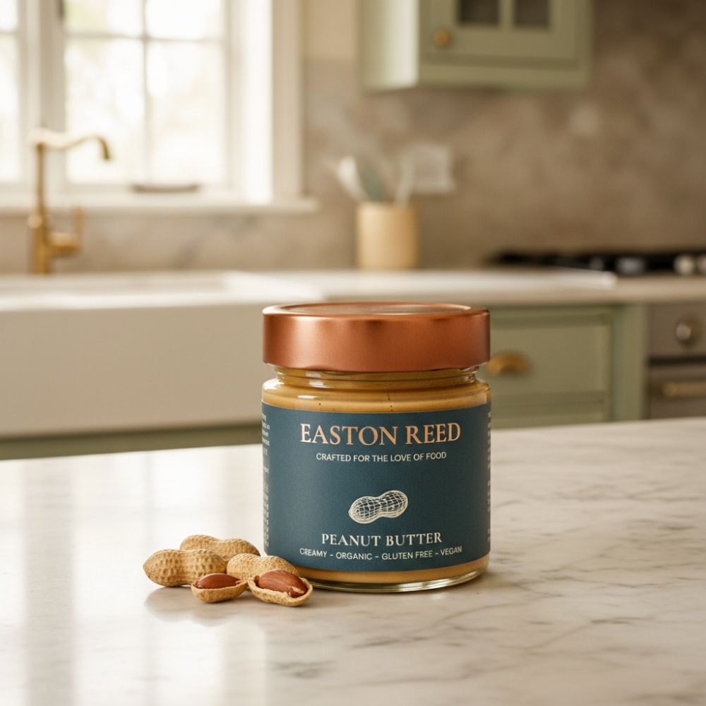 Easton Reed Peanut Butter online bei Ryan's Specialties B2B kaufen: 100 % Bio-Erdnüsse, cremiger Genuss, vegan & glutenfrei – purer Geschmack für Feinschmecker.