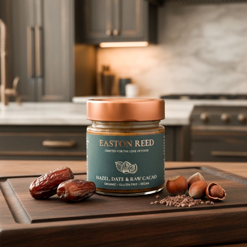 Easton Reed Hazel, Date & Raw Cacao – nussig, schokoladig & vegan. Bei Ryan's Specialties B2B online bestellen und natürlichen Gourmet-Genuss kaufen.