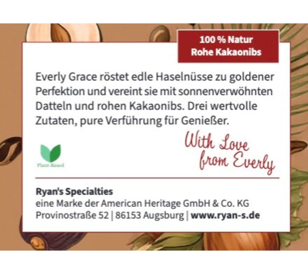 Geröstete Bio-Haselnüsse, Datteln & rohe Kakaonibs | vegan, ohne Palmöl, ohne Zuckerzusatz | Als Aufstrich, in Bowls & Smoothies | Europaweiter Versand | Jetzt bestellen!