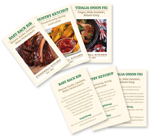 Stonewall Kitchen Grill Sauce + Ketchup Cards Set von ryan-s.eu kaufen | Aufstellkärtchen mit Informationen | Für unsere Grill- und Würzsaucen