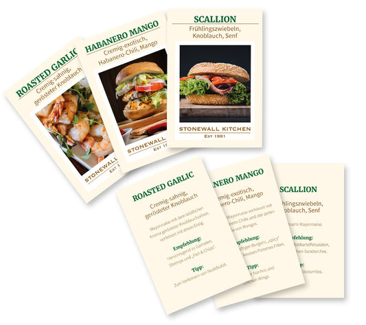Stonewall Kitchen Aioli Cards Set von ryan-s.eu kaufen | Aufstellkärtchen mit Informationen | Für unsere Aiolis von Stonewall Kitchen