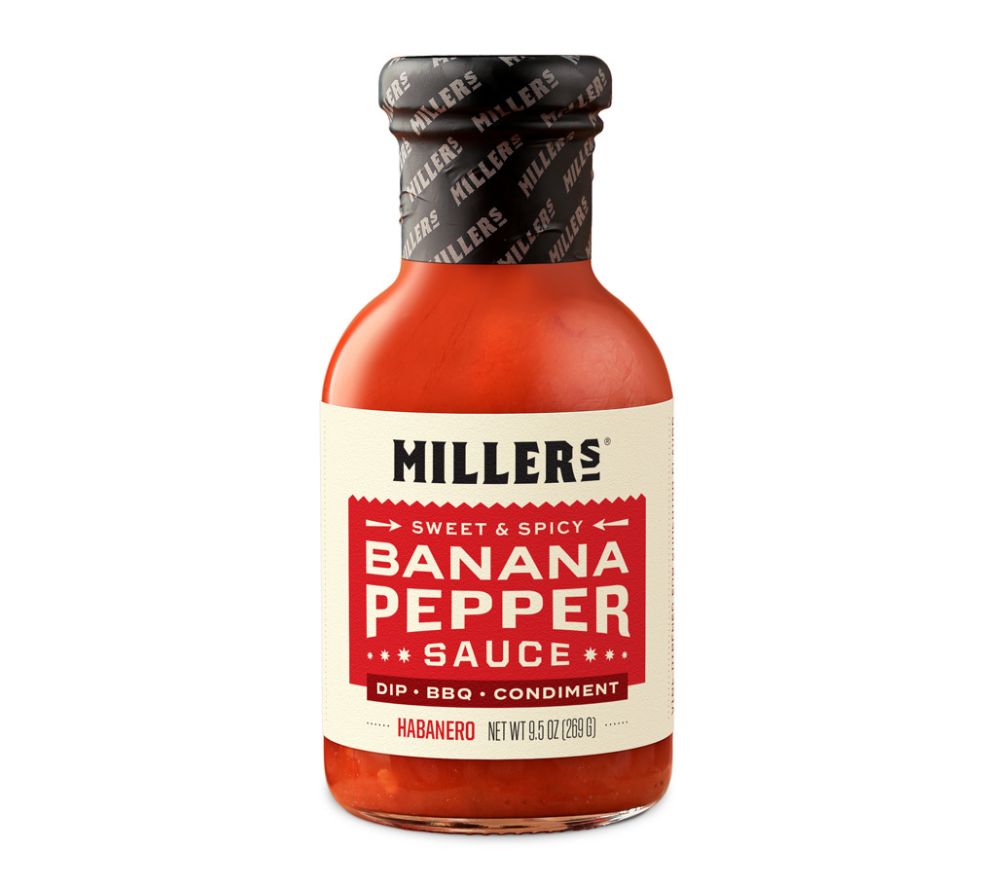 Banana Pepper Habanero Sauce von Miller’s kaufen – scharf-süße Pfeffersauce mit Habanero & Scovie™-Auszeichnung. Ideal für BBQ, Tex-Mex & Chili-Liebhaber.