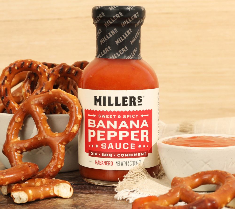 Banana Pepper Habanero Sauce von Miller’s kaufen – scharf-süße Pfeffersauce mit Habanero & Scovie™-Auszeichnung. Ideal für BBQ, Tex-Mex & Chili-Liebhaber.