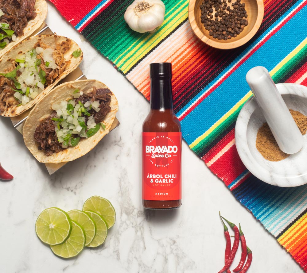 Arbol Chili & Garlic Hot Sauce von Bravado Spice Co kaufen | würzig, scharf, zitronig | Ideal als Taco-Würze, Grillsoße, Dip