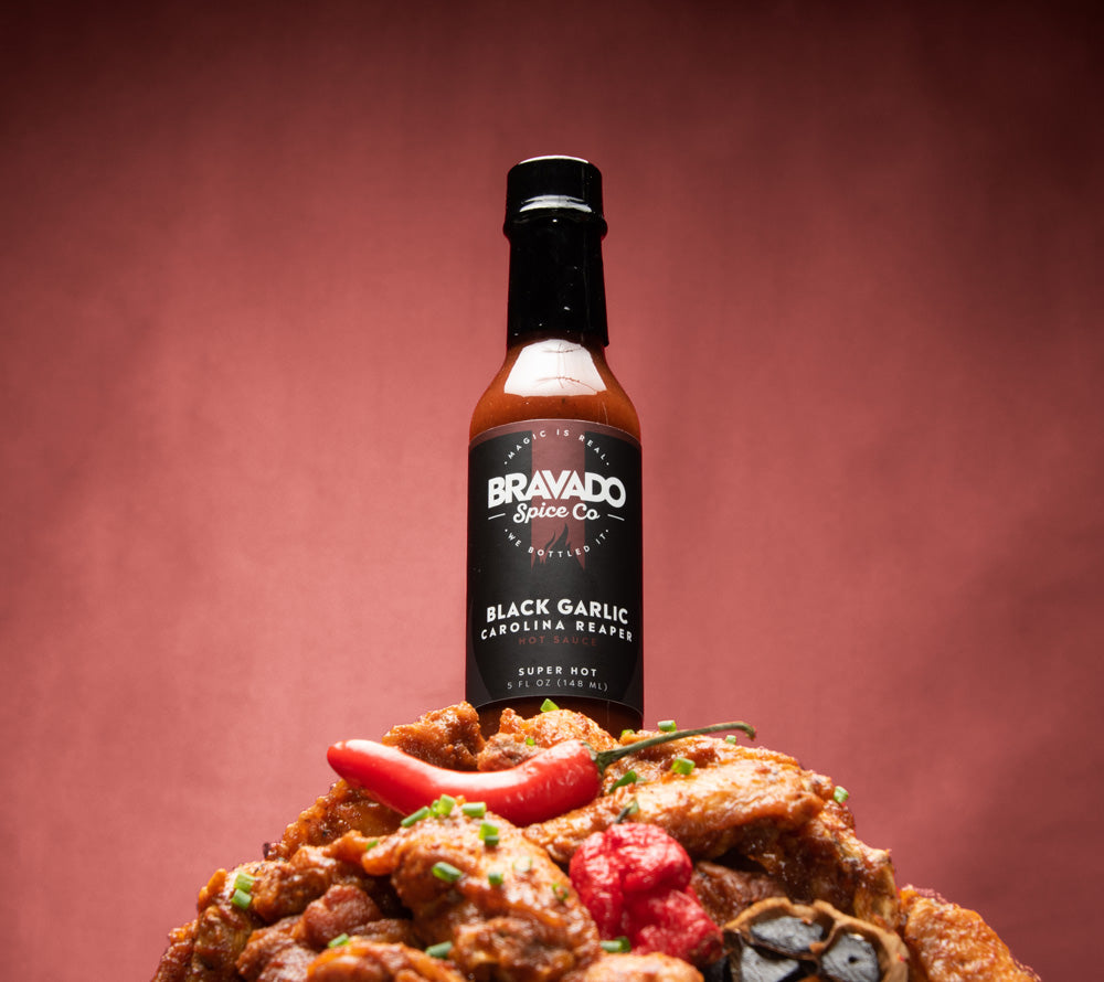 Black Garlic Carolina Reaper Hot Sauce von Bravado Spice Co kaufen | feurig, aromatisch, harmonisch | Ideal als Fleischmarinade, Würzsoße