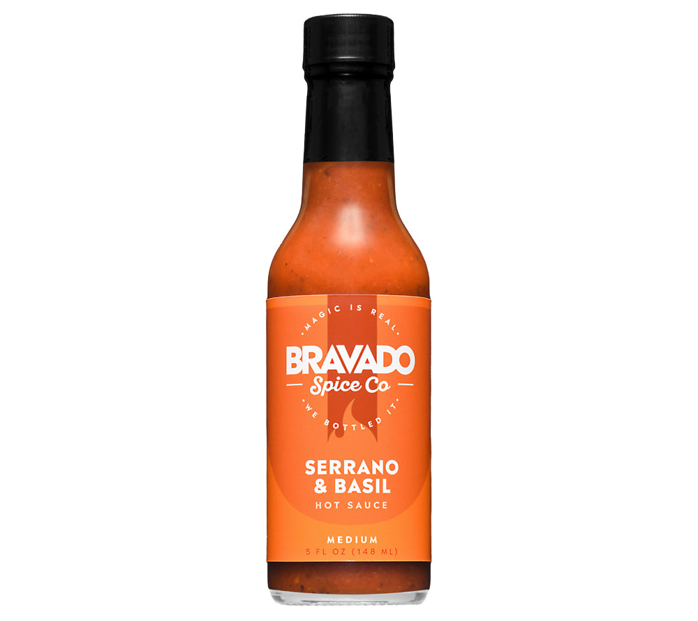 Serrano & Basil Hot Sauce von Bravado Spice Co kaufen | mild, aromatisch, vielseitig | Ideal als Pizza-Würze, Pasta-Soße, Tacos