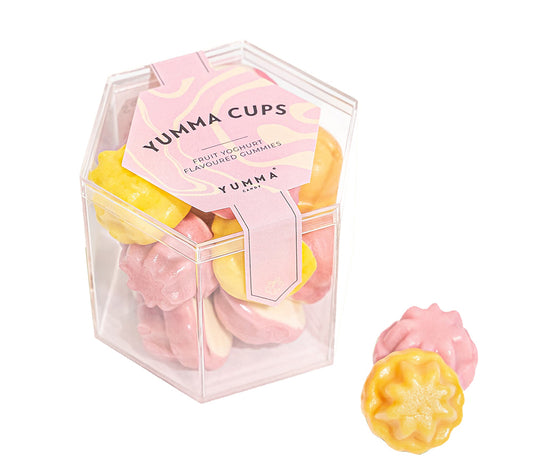 Yumma Cups Hexagon Box von Yumma Candy kaufen | cremig, fruchtig, vielfältig | Ideal als Nascherei, Snack, Geschenk | EU-weiter Versand