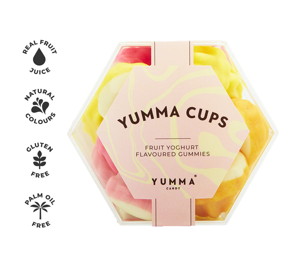 Yumma Cups Hexagon Box von Yumma Candy kaufen | cremig, fruchtig, vielfältig | Ideal als Nascherei, Snack, Geschenk | EU-weiter Versand
