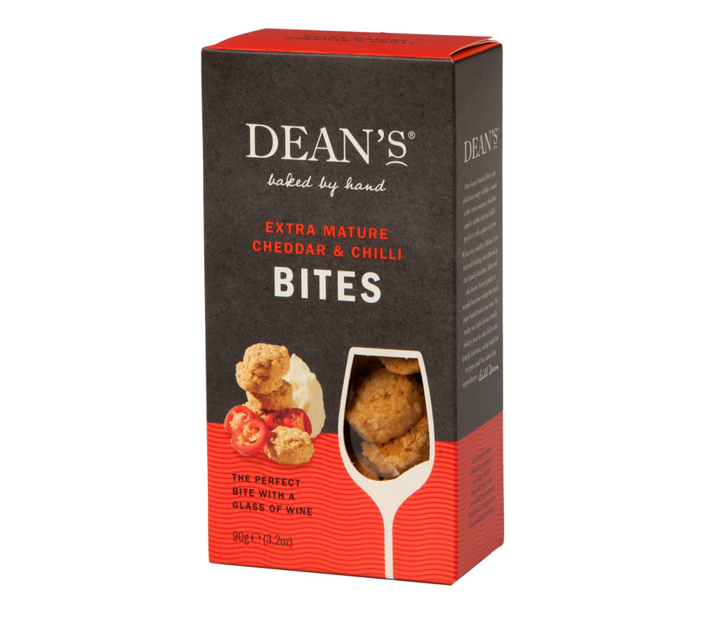 Extra Mature Cheddar & Chilli Bites von Dean's kaufen | würzig, käsig, pikant | Ideal als Canapés, Weinbegleitung, Snack | EU-weiter Versand