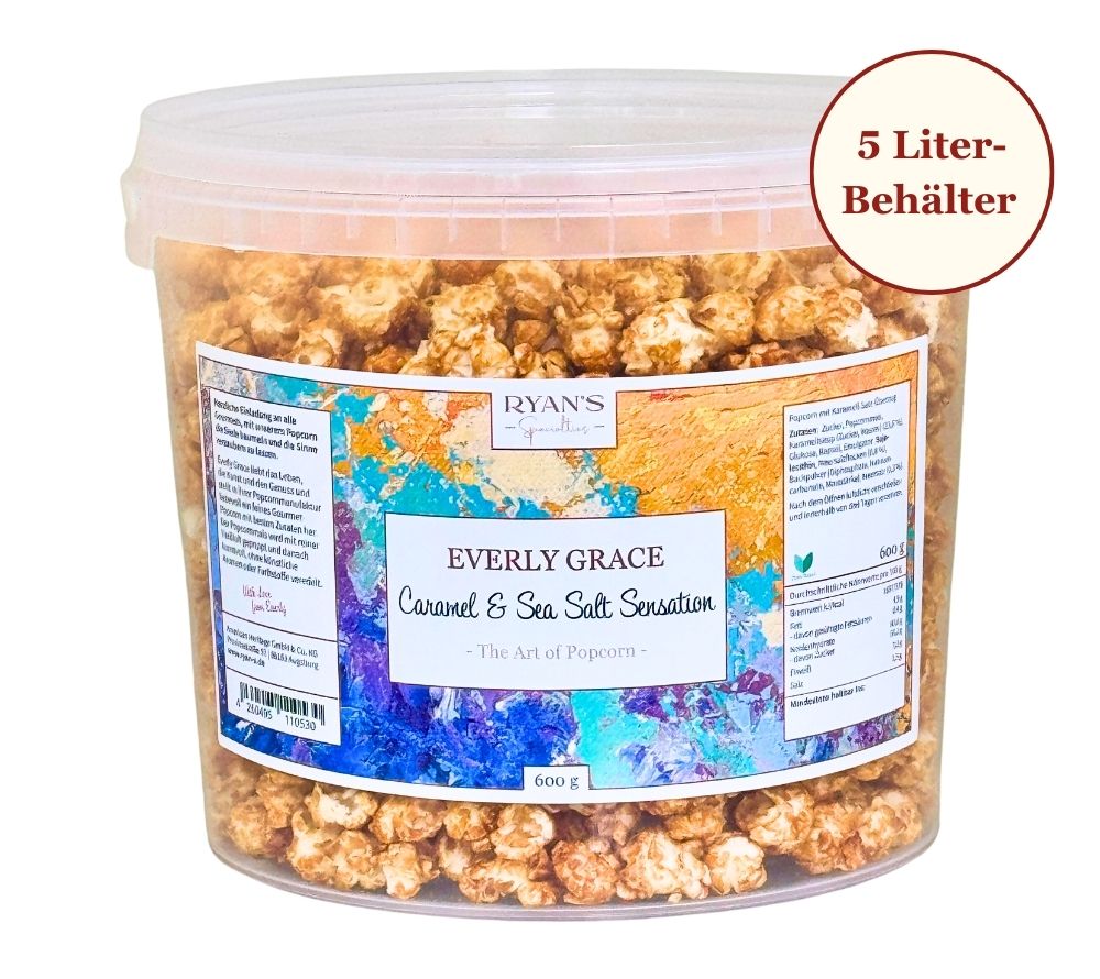 Everly Grace Popcorn Caramel & Sea Salt Sensation Bucket 600 g von Ryan's Specialties kaufen | Süß, Karamell mit Meersalz | Perfekt für Filmabende