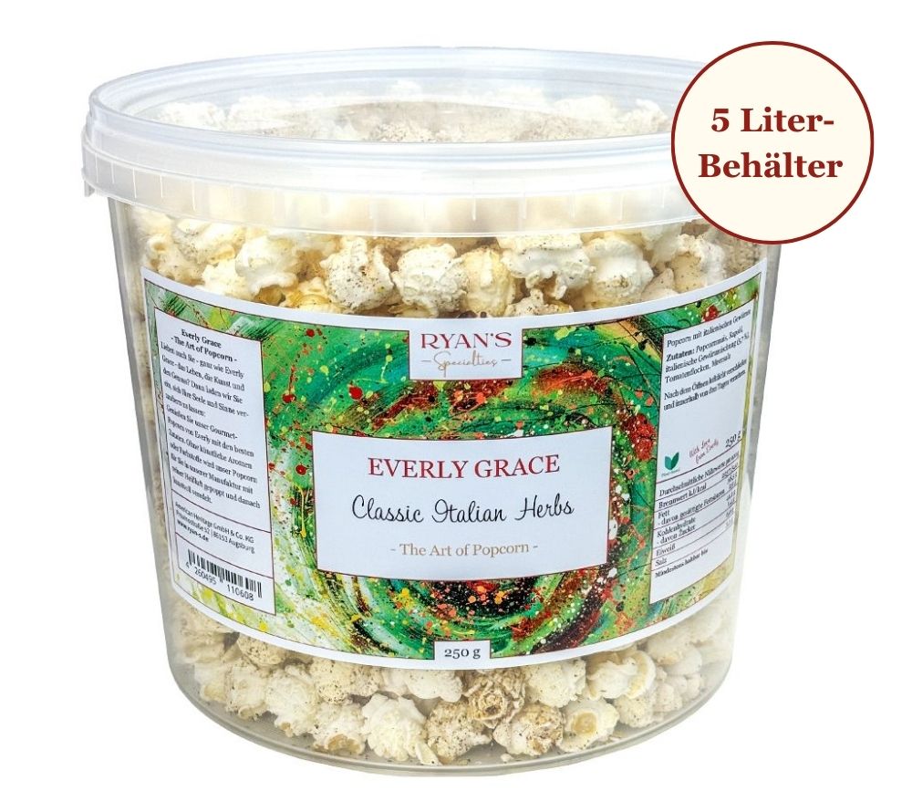 Popcorn Classic Italian Herbs von Everly Grace kaufen | italienisches Flair mit Salz, Rosmarin und Thymian | perfekter Snack im Heimkino