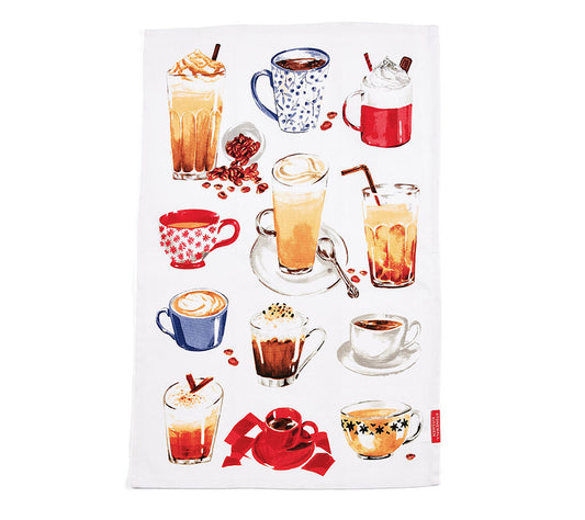 Coffee Towel von Stonewall Kitchen kaufen | Geschirrtuch in Weiß mit Kaffeemotiven | 100 % Baumwolle | EU-weiter Versand