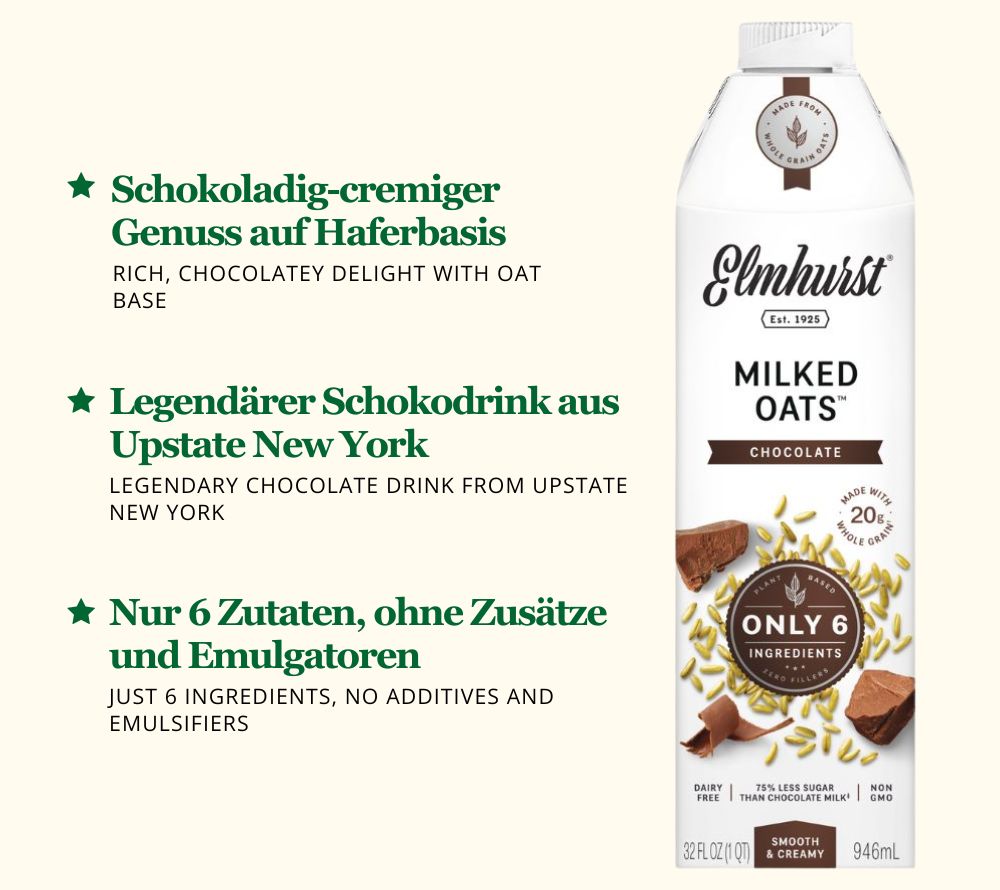 Chocolate Oat Milk von Elmhurst | Pflanzliche Hafermilch mit Schokoladengeschmack | 100 % vegan, glutenfrei & laktosefrei | Ideal für Cafés, Restaurants und Supermärkte | Reine Zutaten, ohne künstliche Aromen | EU-weiter Versand