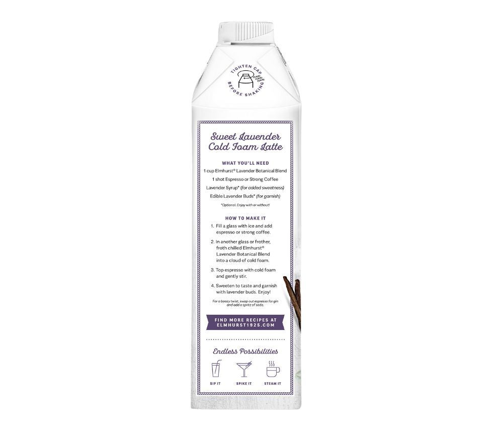 Vanilla Lavender Botanical Blend von Elmhurst kaufen | Lavendel, Hafer, Cashew – cremig und blumig | Ideal für Drinks und Cocktails | Internationaler Versand
