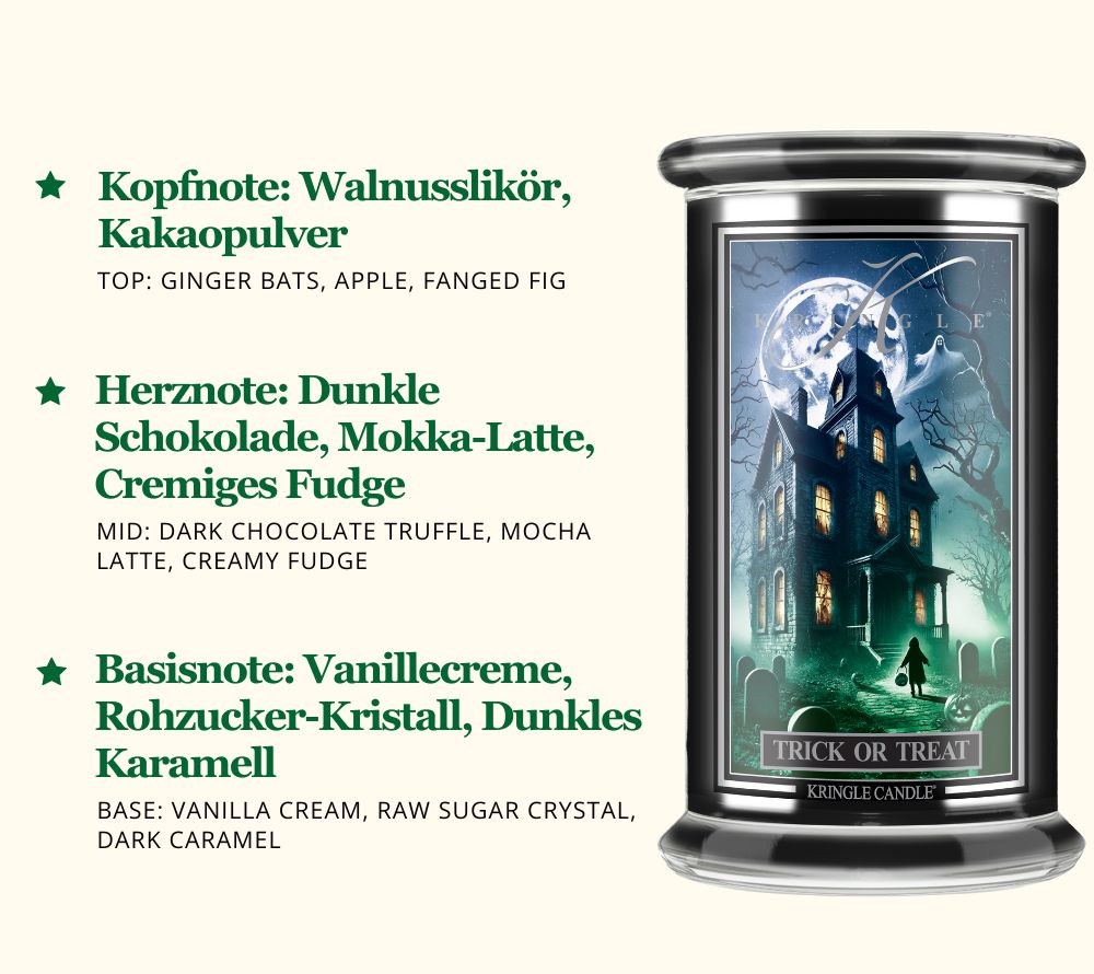 Halloween Duftkerze | Walnusslikör, Kakaopulver & dunkle Schokolade | Vanillecreme, Rohzucker-Kristall & dunkles Karamell | Europaweiter Versand | Jetzt bestellen!