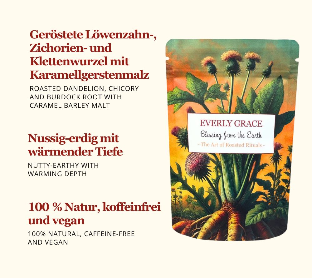 Geröstete Löwenzahn-, Zichorien- & Klettenwurzeln mit karamelligem Gerstenmalz | Kaffee-Alternative | koffeinfrei | Europaweiter Versand | Jetzt bestellen!