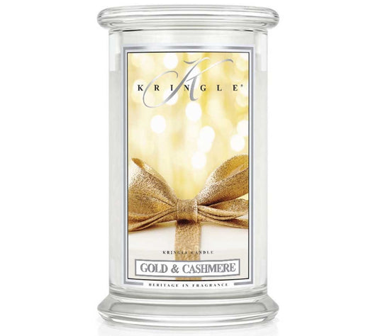 Kringle Jar Large Gold & Cashmere von Kringle Candle kaufen | Duft: Sandelholz, Mandarine, Vanille, Rum, Weihnachtsduft | Brenndauer: 100 Stunden