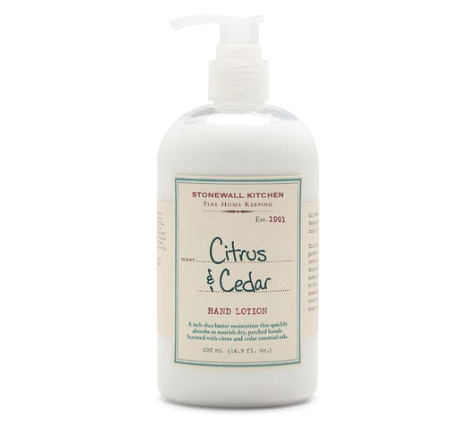 Citrus & Cedar Hand Lotion von Stonewall Kitchen kaufen | Zitrusfrisch, holzig, belebend | Feuchtigkeitsspendend, Sanft, Vitaminreich