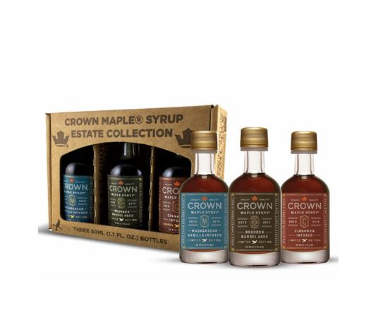 Boxed Petite Infused Trio von Crown Maple LLC kaufen | Vanille, Zimt und Bourbon Barrel Aged | Ideal für Pancakes, Waffeln und Süßspeisen