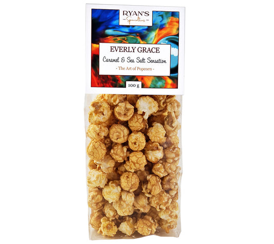 Everly Grace Popcorn Caramel & Sea Salt Sensation Bag 100 g von Ryan's Specialties kaufen | Süß, knusprig, karamell | Perfekt für Filmabende
