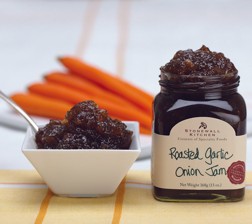 Roasted Garlic Onion Jam von Stonewall Kitchen kaufen | Süßer Knoblauch und Zwiebeln, leichte Säure | Ideal für Burger, Fleisch und Käse