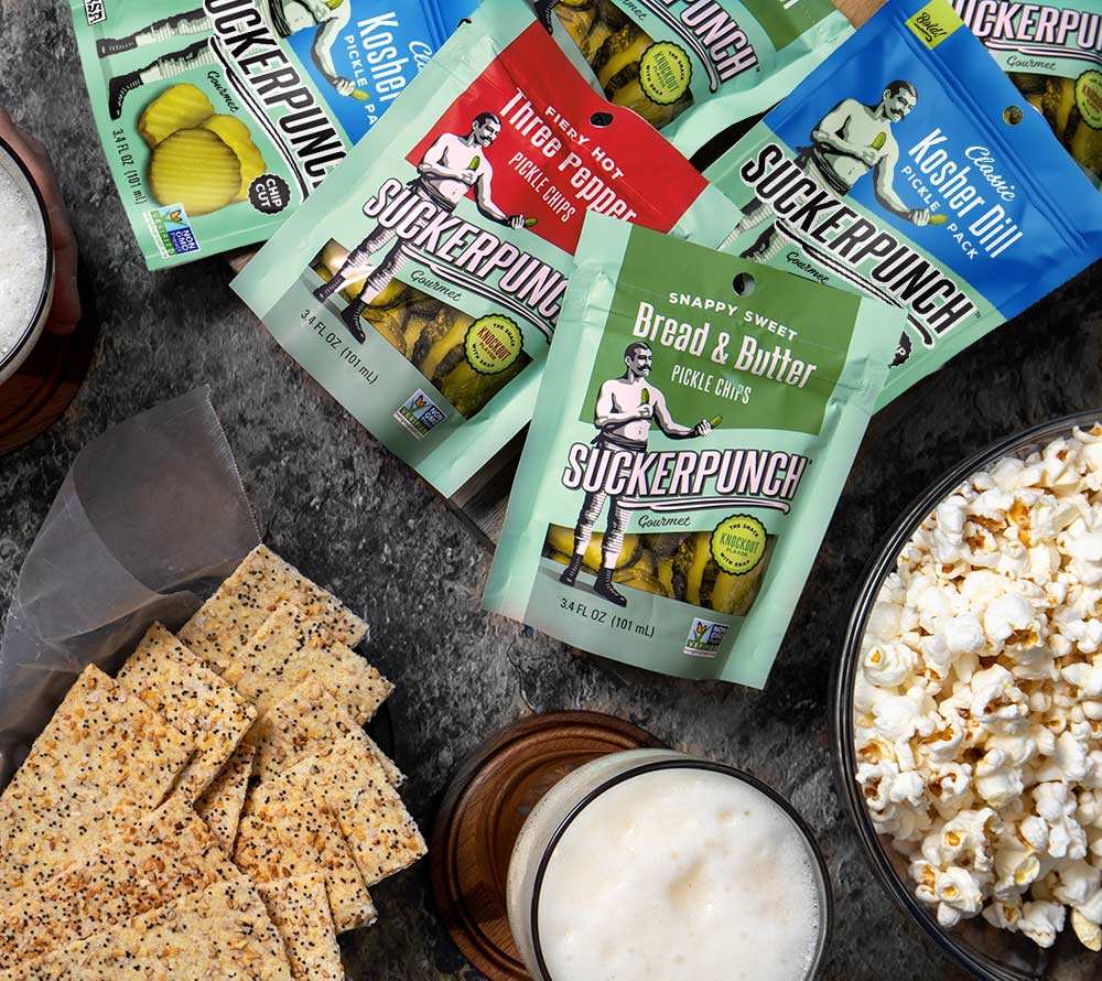 Bread & Butter Pickle Chips Snack Pack von SuckerPunch Gourmet kaufen | süß, herzhaft, kräftig | Ideal für Snacks, Sandwiches und Burger