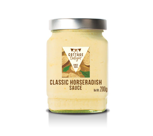 Classic Horseradish Sauce von Cottage Delight kaufen – cremige Meerrettichsauce mit Schärfe & Tradition. Ideal zu Roastbeef, Fisch & Feinkostsortimenten.