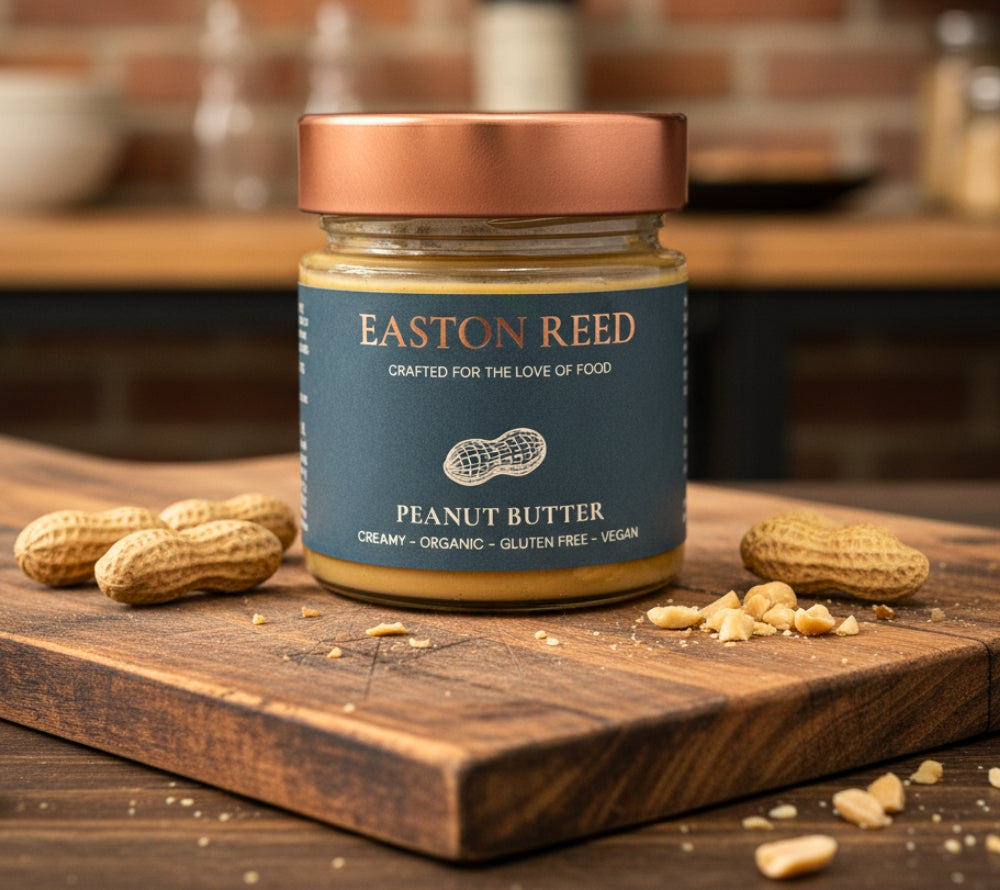 Easton Reed Peanut Butter online bei Ryan's Specialties B2B kaufen: 100 % Bio-Erdnüsse, cremiger Genuss, vegan & glutenfrei – purer Geschmack für Feinschmecker.