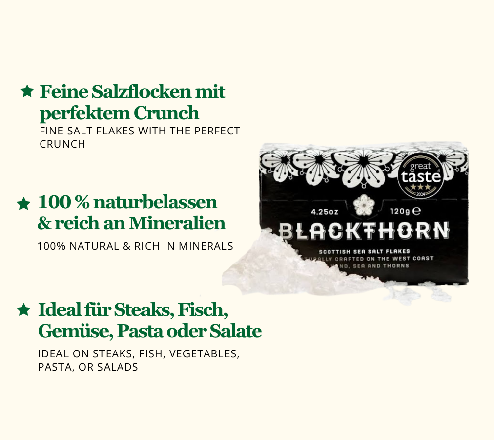Blackthorn Sea Salt kaufen | Handgeschöpftes Meersalz aus Schottland | Intensiver Geschmack mit Meeresnote | Europaweiter Versand | Jetzt entdecken!