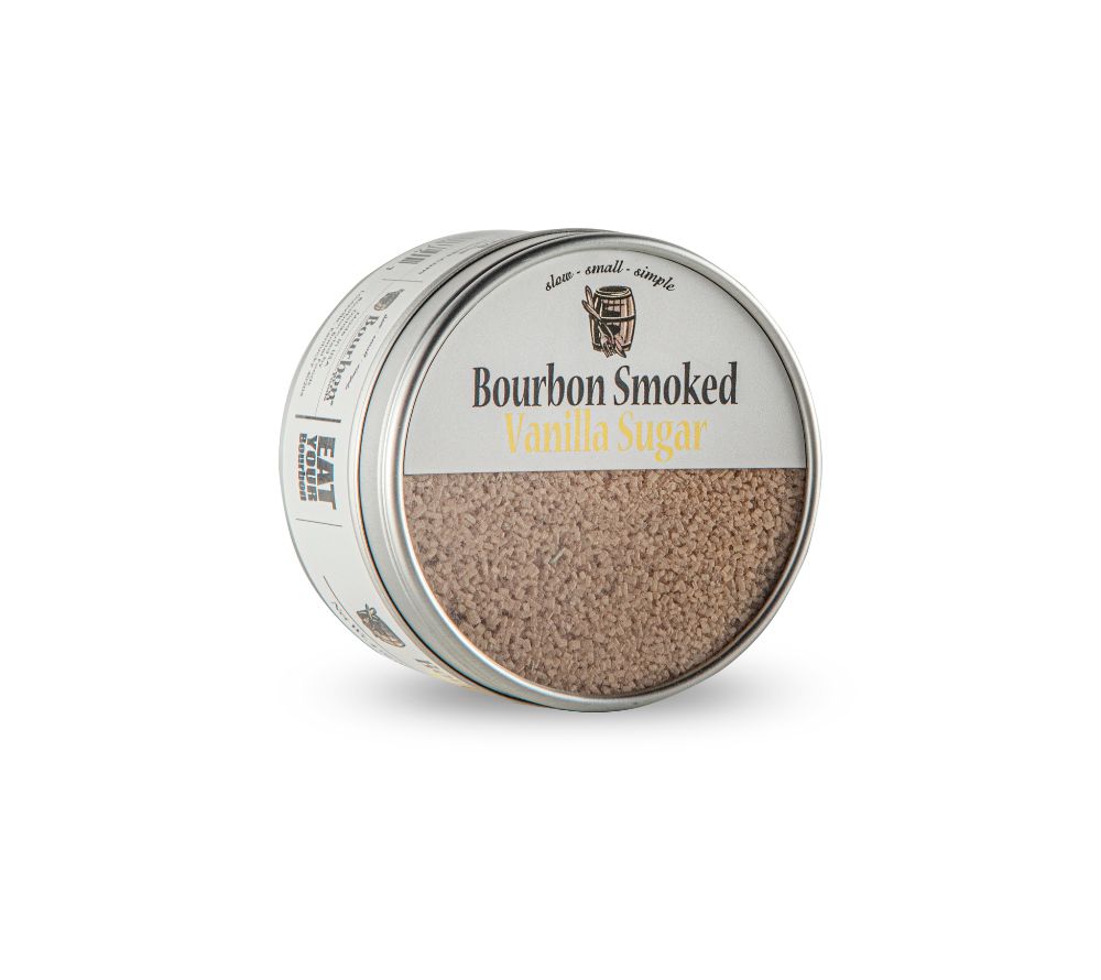 Bourbon Smoked Vanilla Sugar von Bourbon Barrel Foods – edler, rauchig-süßer Vanillezucker aus Kentucky. Jetzt bei Ryan’s Specialties B2B online kaufen!