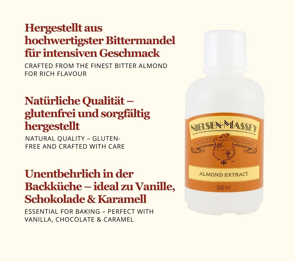 Mandel-Extrakt | Hergestellt aus feinster Bittermandel | Glutenfrei, koscher & aus natürlichen Zutaten| Europaweiter Versand | Jetzt entdecken!