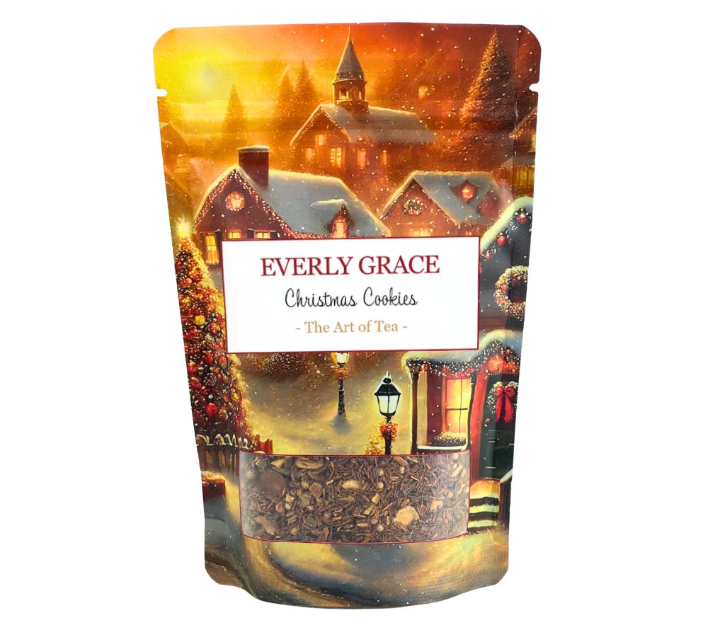 Everly Grace Christmas Cookies Tea – Bio-Rooibus mit Zimt, Ingwer & Nelken. Koffeinfrei, natürlich süß & perfekt für gemütliche Wintermomente.