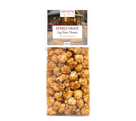 Everly Grace Cozy Winter Moments Popcorn – handgefertigt in Augsburg, mit Karamell & Mandeln. Der süße Geschmack von Winterglück für Ihr Sortiment.