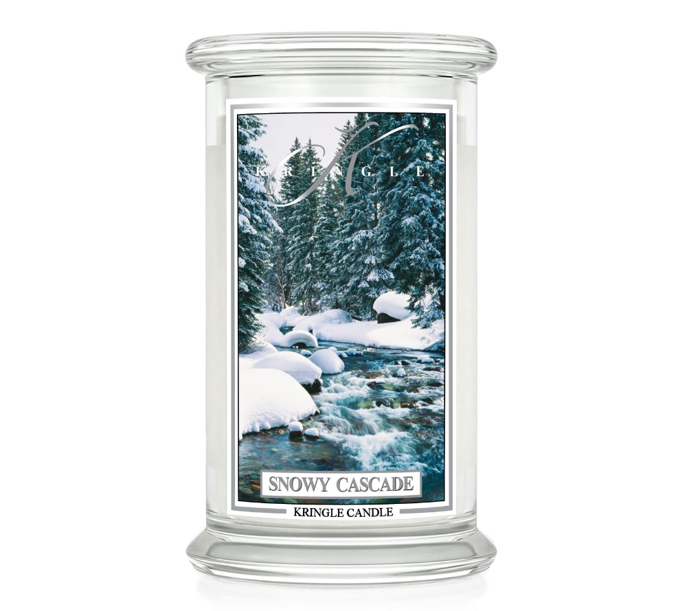 Kringle Candle Snowy Cascade Duftkerze im Glas jetzt kaufen mit Eukalyptus, Ingwer und Zedernholz 