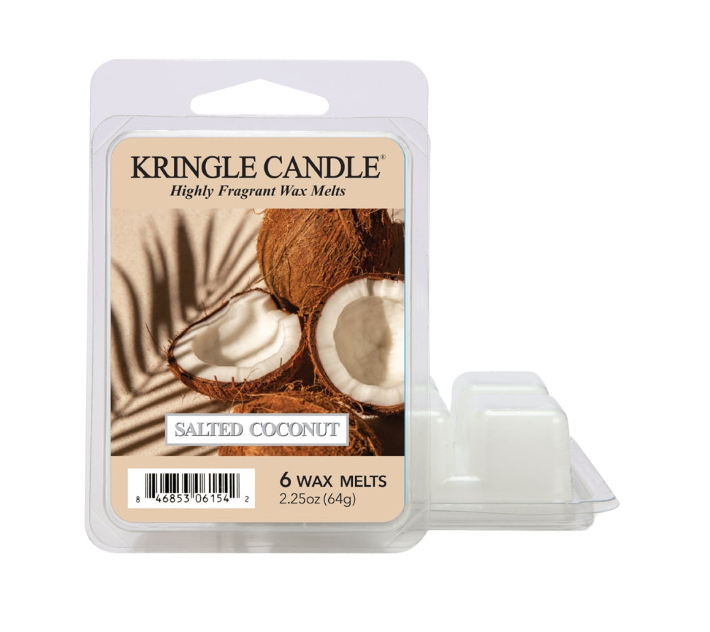 Salted Coconut Wax Melts mit Kokosnuss, Meersalz, Vanille und warmen Hölzern. Cremig-frisch, maritim und perfekt für eine elegante Wohlfühlatmosphäre.