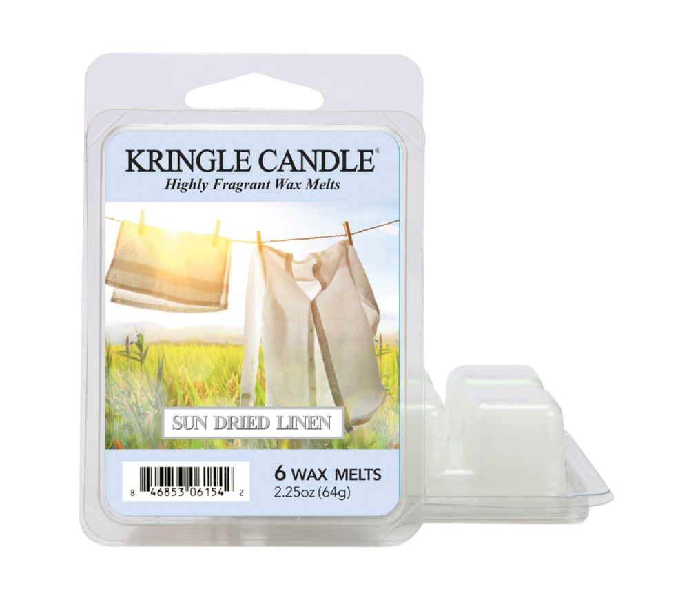 Sun Dried Linen Wax Melts mit Apfelblüte, frischer Baumwolle und Zedernholz. Klar, luftig und modern – für eine gepflegte, helle Raumfrische.