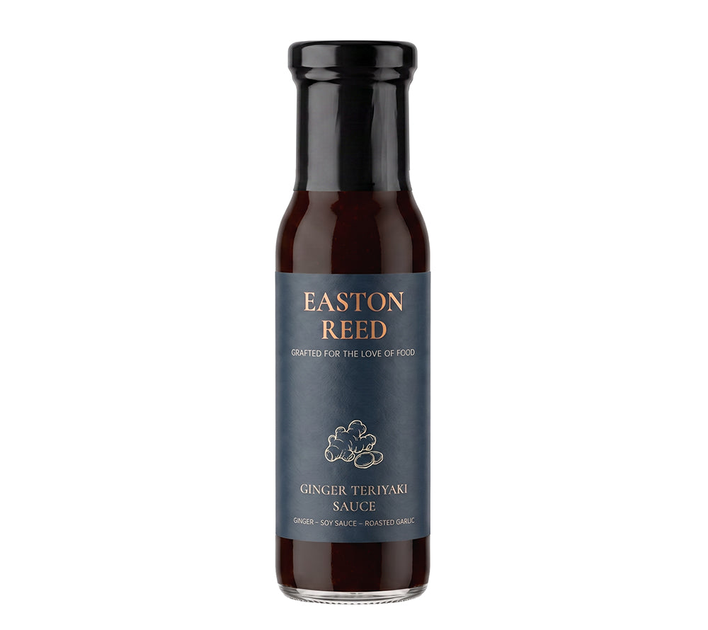 Easton Reed Ginger Teriyaki Sauce: Sojasauce, Ingwer, brauner Zucker & Knoblauch vereint. Vielseitige Gourmet-Sauce für Bowls, BBQ, Fisch und Gemüse.