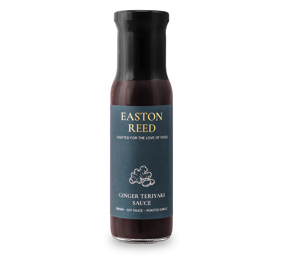 Easton Reed Ginger Teriyaki Sauce: Sojasauce, Ingwer, brauner Zucker & Knoblauch vereint. Vielseitige Gourmet-Sauce für Bowls, BBQ, Fisch und Gemüse.