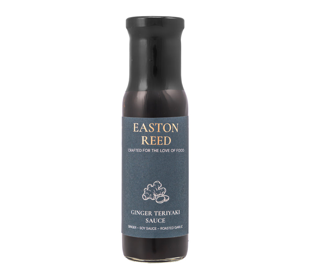 Easton Reed Ginger Teriyaki Sauce: Sojasauce, Ingwer, brauner Zucker & Knoblauch vereint. Vielseitige Gourmet-Sauce für Bowls, BBQ, Fisch und Gemüse.