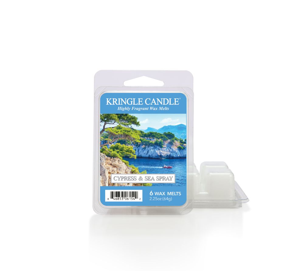 Cypress & Seaspray Wax Melts von Kringle Candle: Mediterraner Raumduft mit Bergamotte, Feige, Jasmin und Zedernholz. Jetzt bei Ryan's Specialties B2B