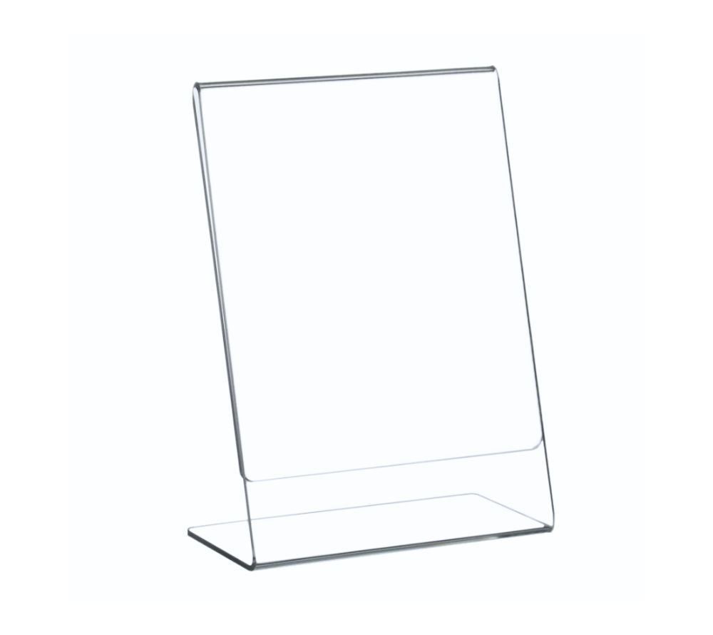 Acrylglas DIN A4 Kartenaufsteller im Hochformat. Stabil und transparent | Ideal für Regalbeschilderung, Theken und Produktpräsentationen im Feinkosthandel.