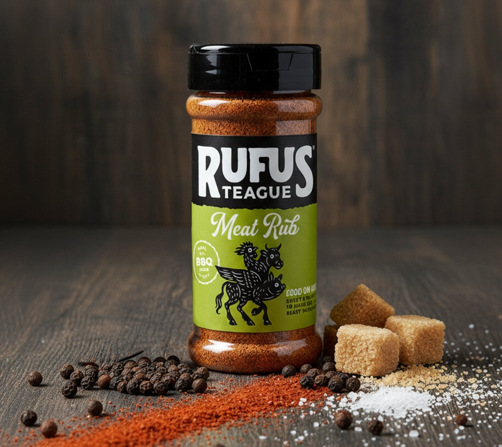 Rufus Teague Trockengewürz Meat Rub mit Pfefferkörnern, Salz, braunem Zucker und weiteren Gewürzen