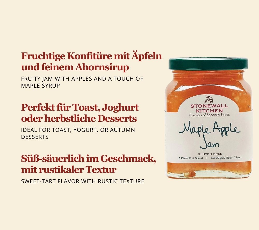 Maple Apple Jam von Stonewall Kitchen – Konfitüre mit Ahornsirup & knackigen Äpfeln, fruchtig-rustikal, ideal fürs Frühstück & Dessert, EU-weiter Versand