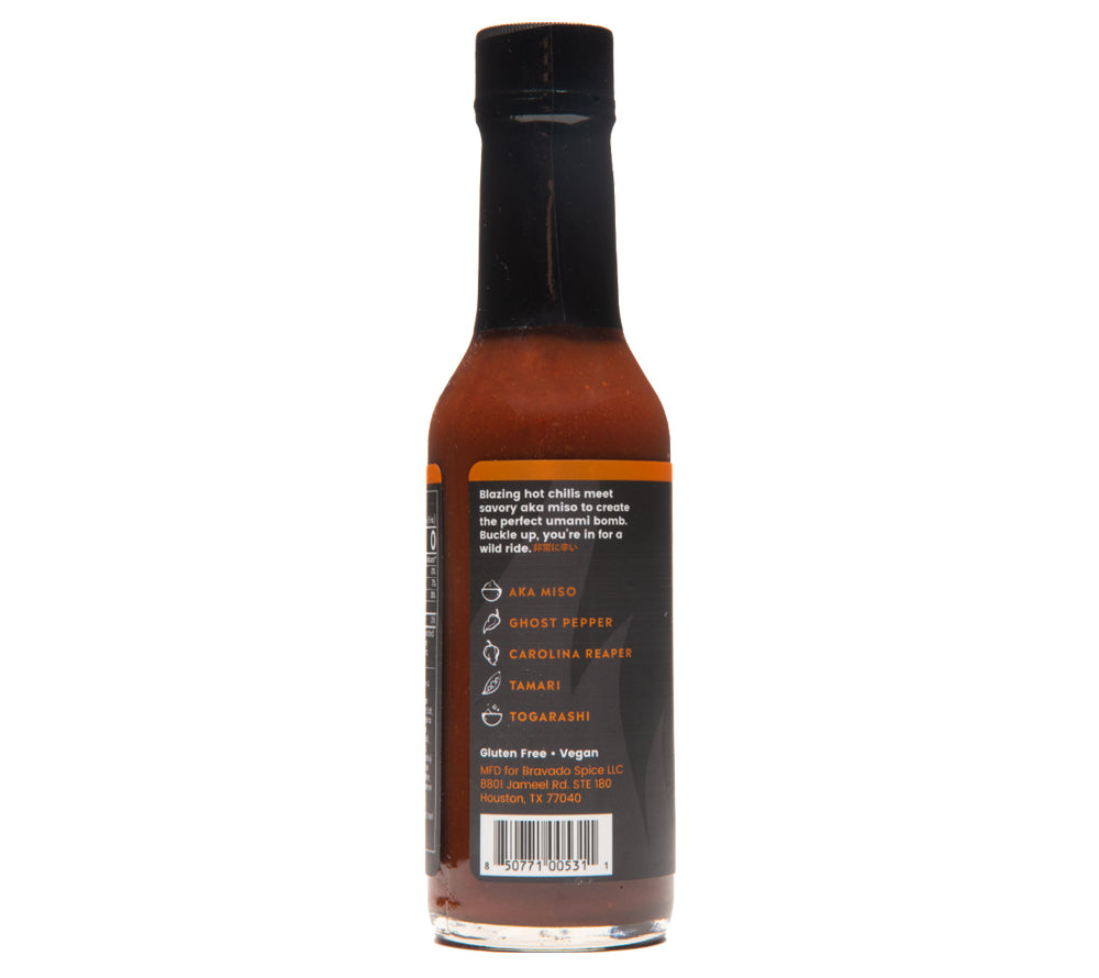 Aka Miso Ghost Reaper Hot Sauce von Bravado Spice Co kaufen | scharf, würzig, vielfältig | Ideal als Sushi-Dip, Grillmarinade, Wing-Glasur 