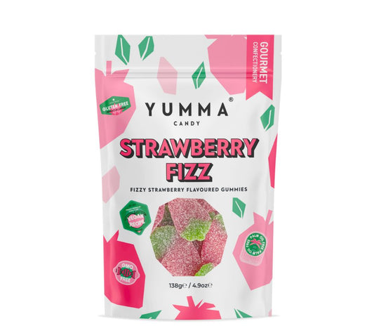 Strawberry Fizz von Yumma Candy (Pouch) kaufen | spritzig, süß, vegan | Ideal als Nascherei, Snack, Geschenk