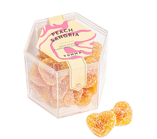 Peach Sangria Hexagon Box von Yumma Candy kaufen | fruchtig, sauer | Ideal als Snack, Cocktail-Alternative, Geschenk | EU-weiter Versand