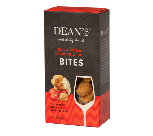 Extra Mature Cheddar & Chilli Bites von Dean's kaufen | würzig, käsig, pikant | Ideal als Canapés, Weinbegleitung, Snack | EU-weiter Versand