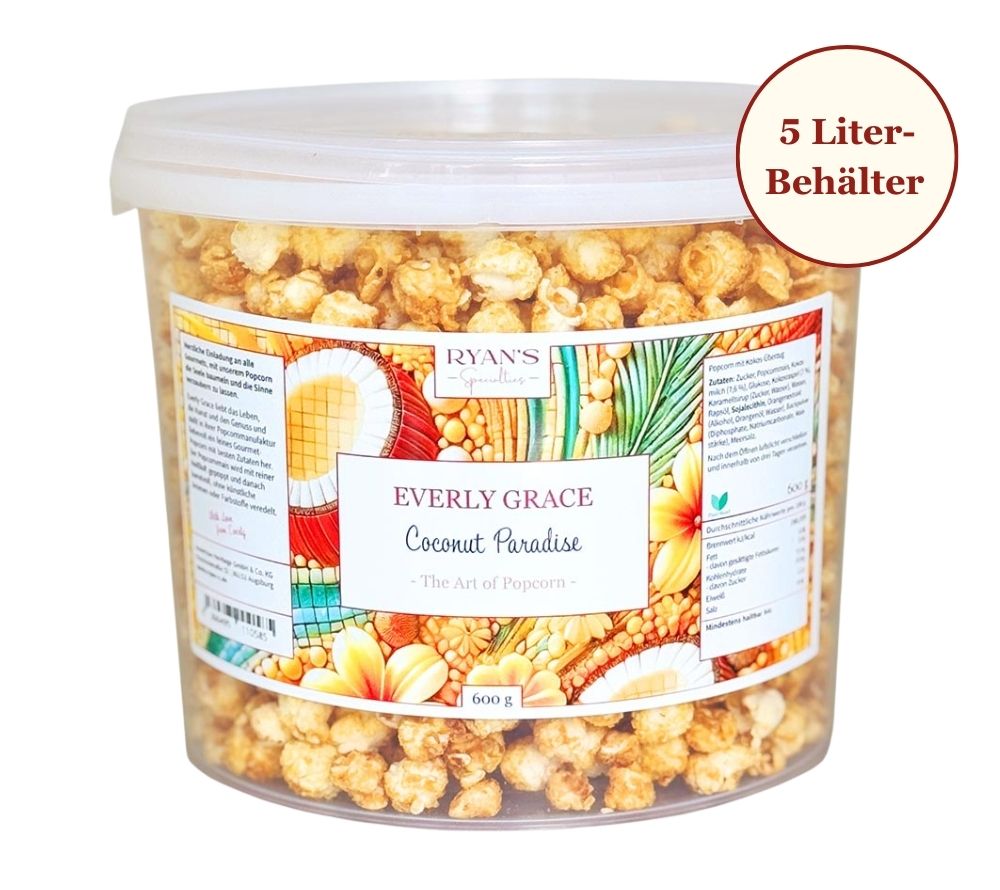 Popcorn Coconut Paradise Cup von Everly Grace kaufen | tropisch-exotisch mit Kokosraspeln | Perfekt zum Snacken zwischendurch 