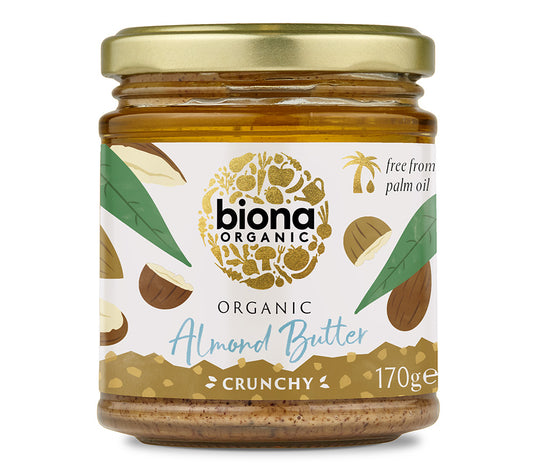 Almond Butter Crunchy von Biona kaufen | feine, stückig-gemahlene Mandeln | vegan, Bio-Qualität | Perfekter Aufstrich, zu Smoothies, zum Kochen | EU-weiter Versand